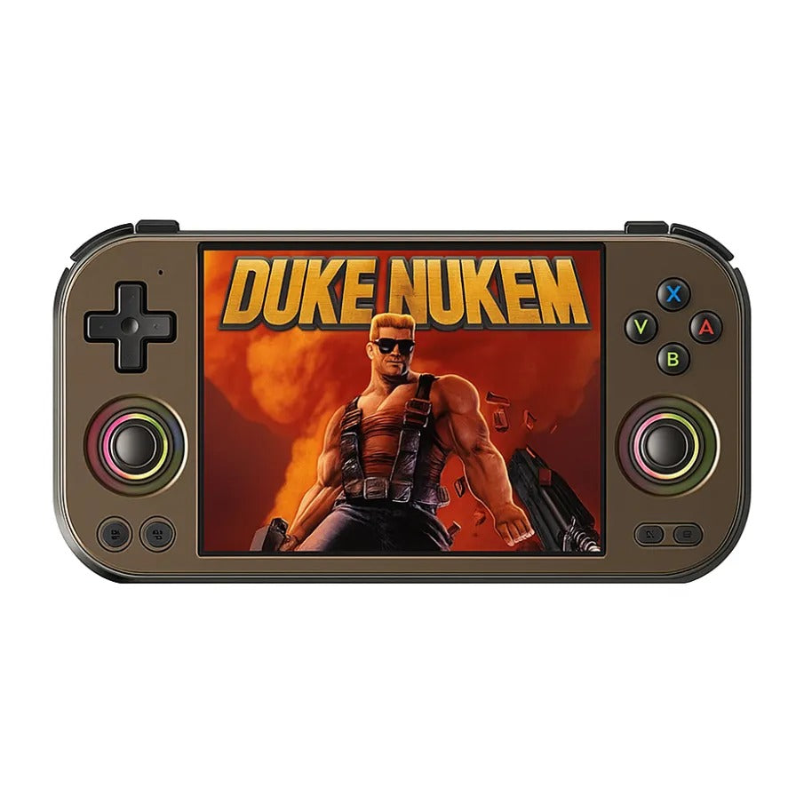 Console portable Anbernic RG 477M avec écran allumé.