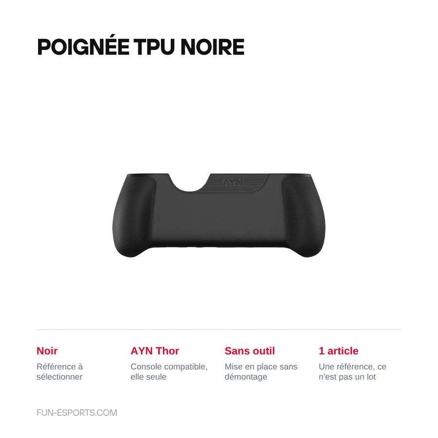 Poignee TPU noire pour AYN Thor, reference Noir, mise en place sans outil