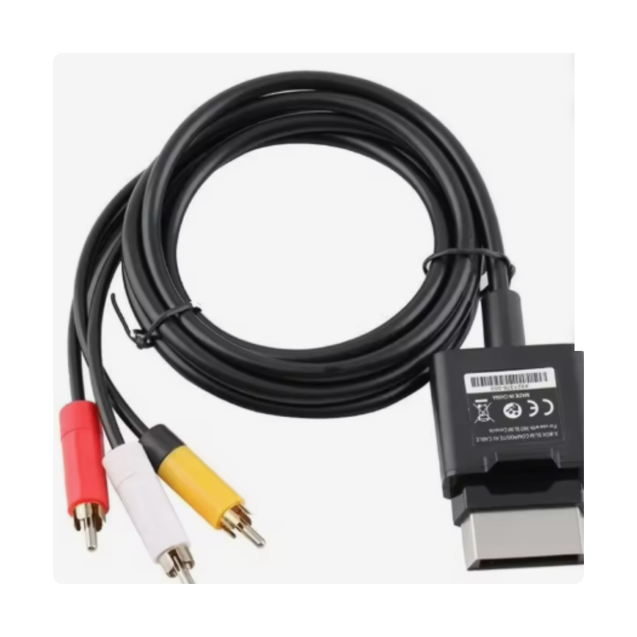 Câble AV composite pour Xbox 360 Slim, cordon noir et trois fiches RCA jaune, rouge et blanche
