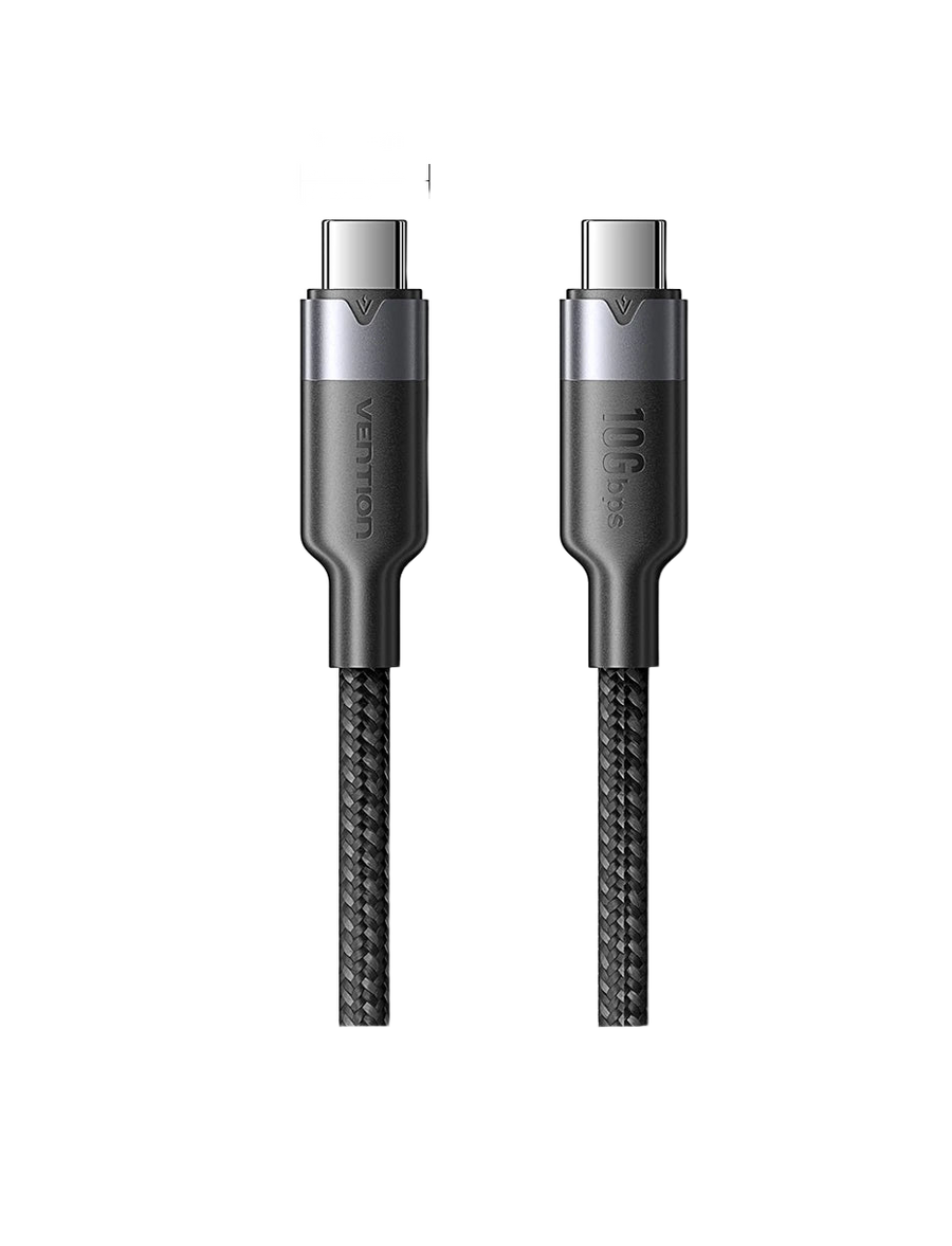 Câble USB-C enroulé avec ses deux connecteurs à coque métallique, vue d'ensemble