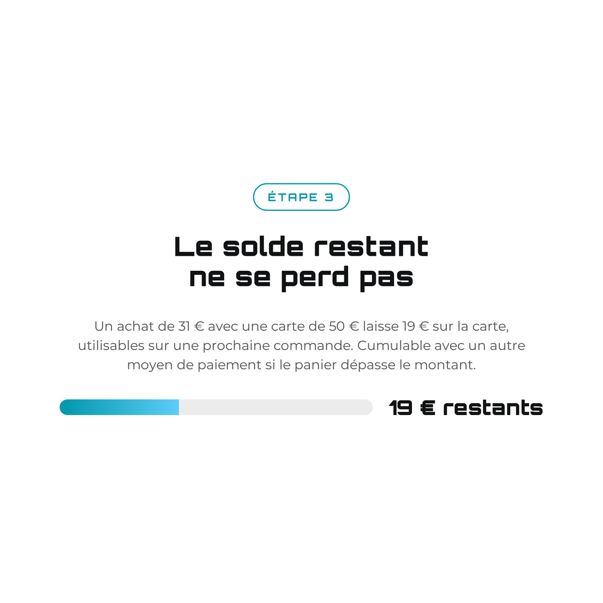 Carte cadeau Fun-Esports — le solde restant est conservé pour un prochain achat