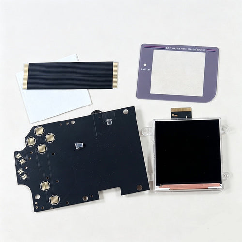 2.6-inch IPS screen kit for Game Boy DMG — panel, driver board, ribbon cable and lens