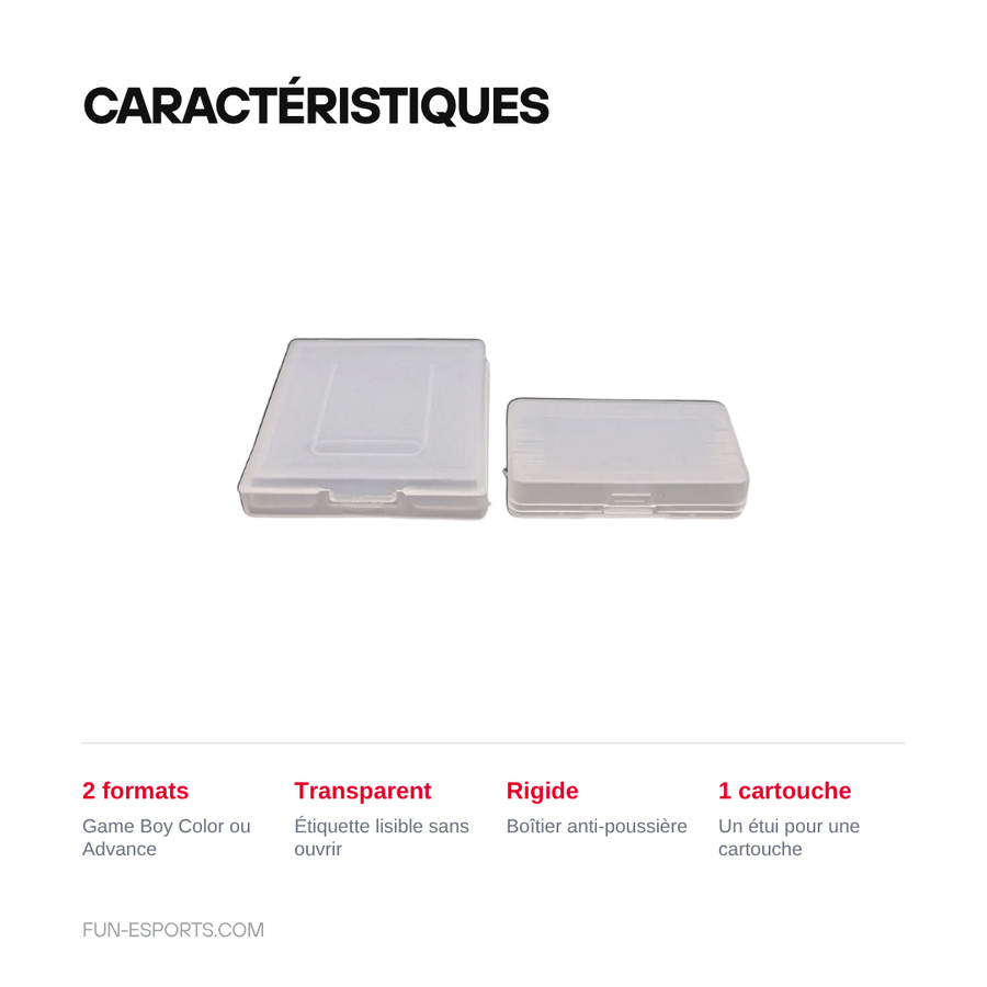 Caractéristiques — Étui rigide pour cartouches Game Boy Color et Game Boy Advance