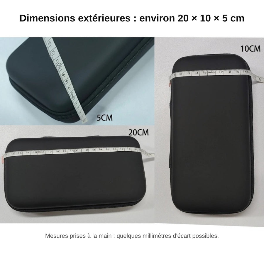 Dimensions extérieures de l'étui TrimUI Smart Pro S mesurées au mètre ruban : environ 20 × 10 × 5 cm