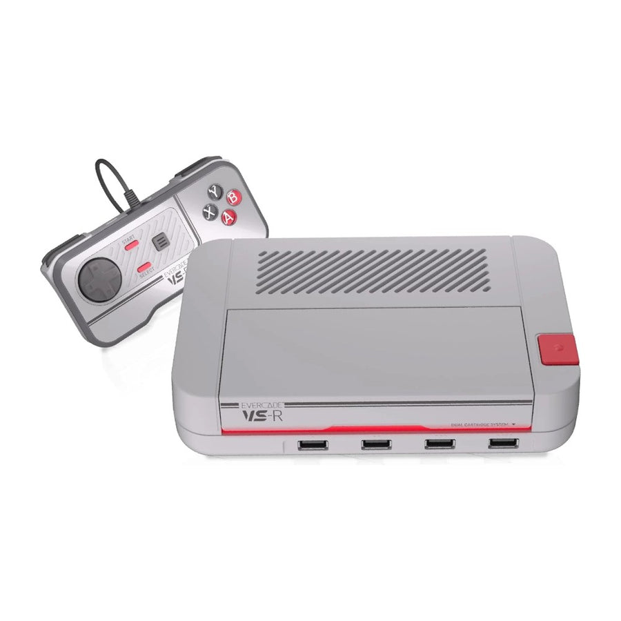 Evercade VS-R, console de salon HDMI à double port cartouche Evercade, coloris gris clair et rouge, avec sa manette
