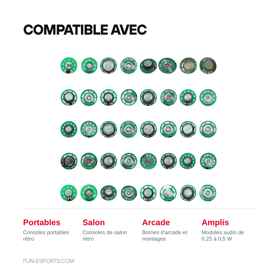 Compatible avec — Haut-parleur de remplacement pour console rétro — 8/16/32 Ω, lot de 2