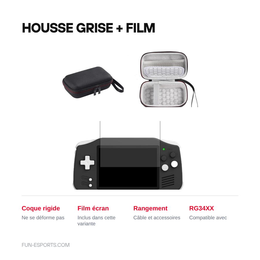 Variante housse grise avec film écran pour Anbernic RG34XX