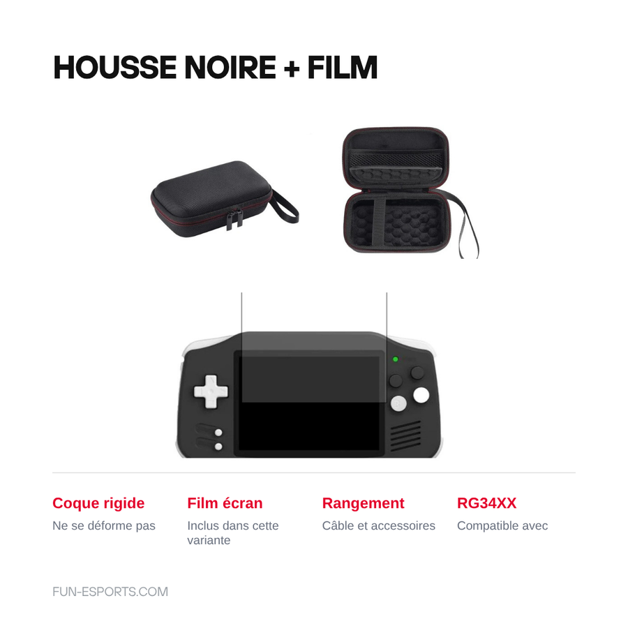 Variante housse noire avec film écran pour Anbernic RG34XX