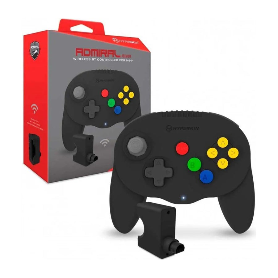 Manette Bluetooth Hyperkin Admiral au format N64, coloris noir, avec sa boîte