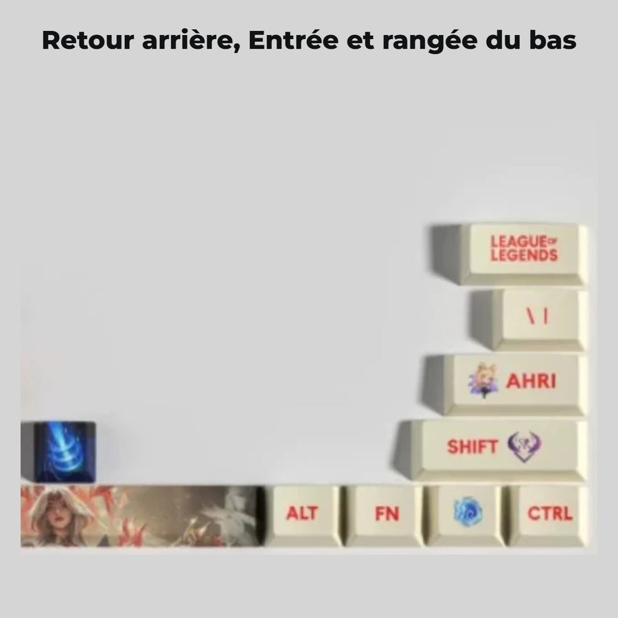 Keycaps Ahri League of Legends — détail : Retour arrière, Entrée et rangée du bas