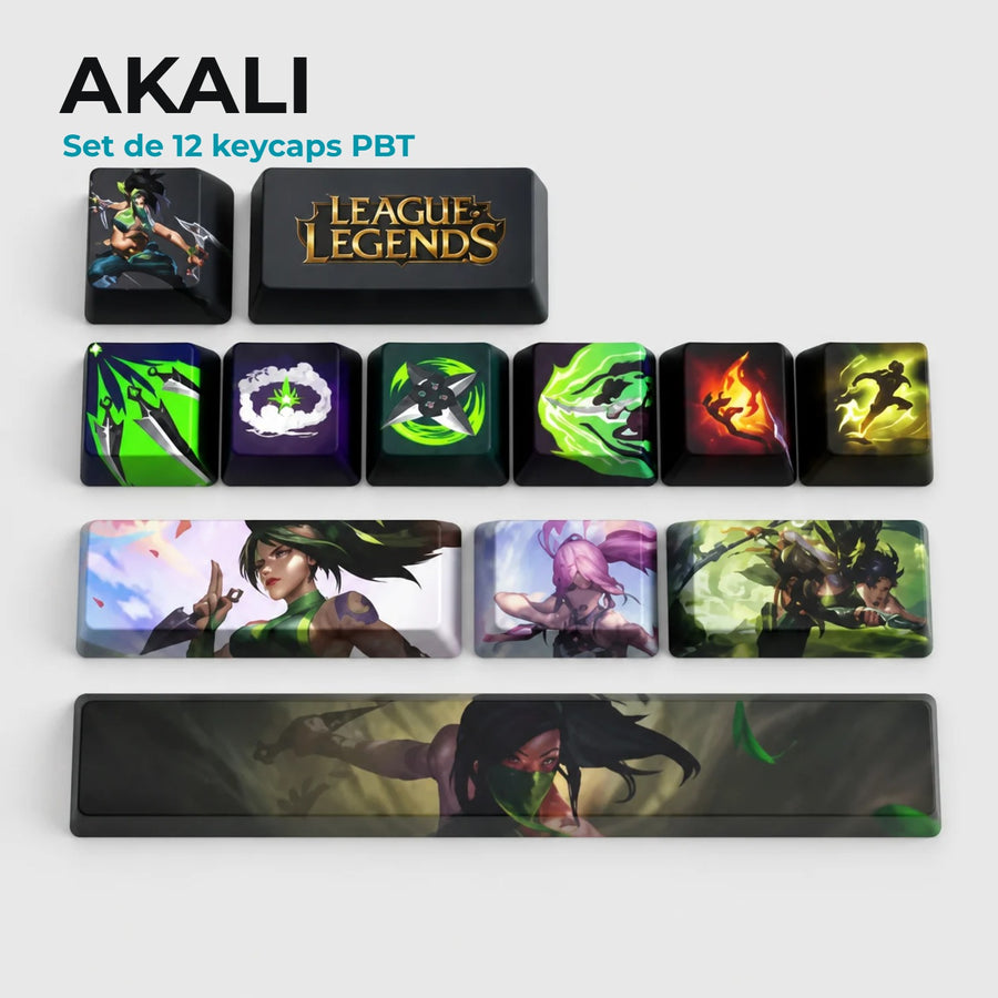 Keycaps Akali League of Legends — set de 12 touches PBT