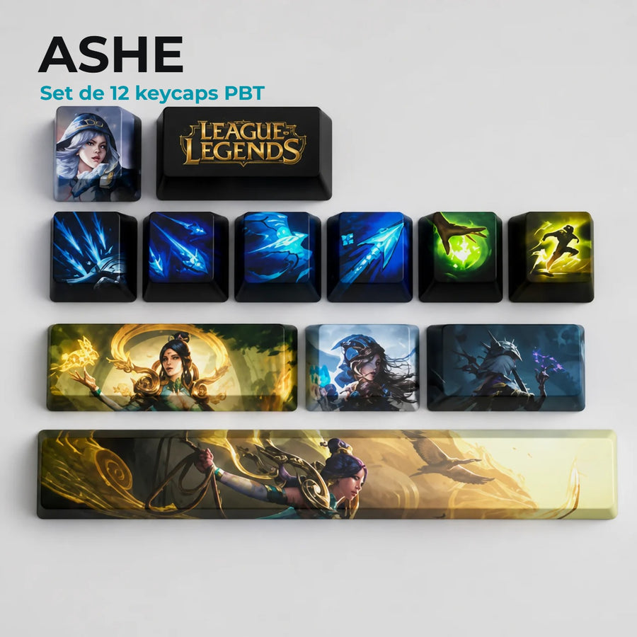 Keycaps Ashe League of Legends — set de 12 touches PBT