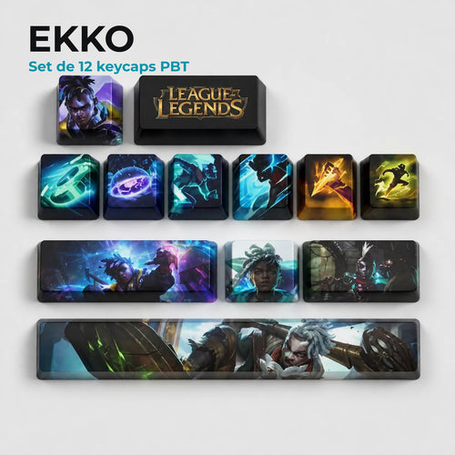 Keycaps Ekko League of Legends – rangée par rangée sur un clavier TKL