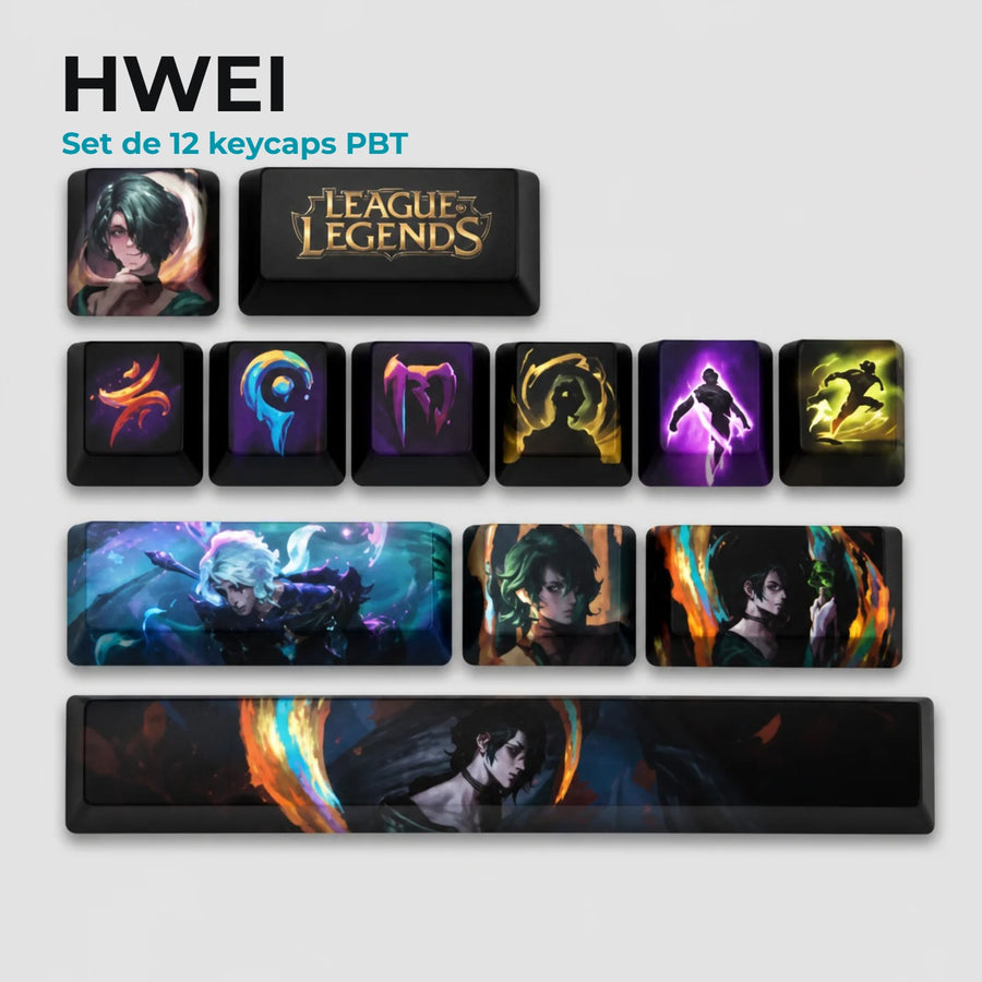 Keycaps Hwei League of Legends — set de 12 touches PBT