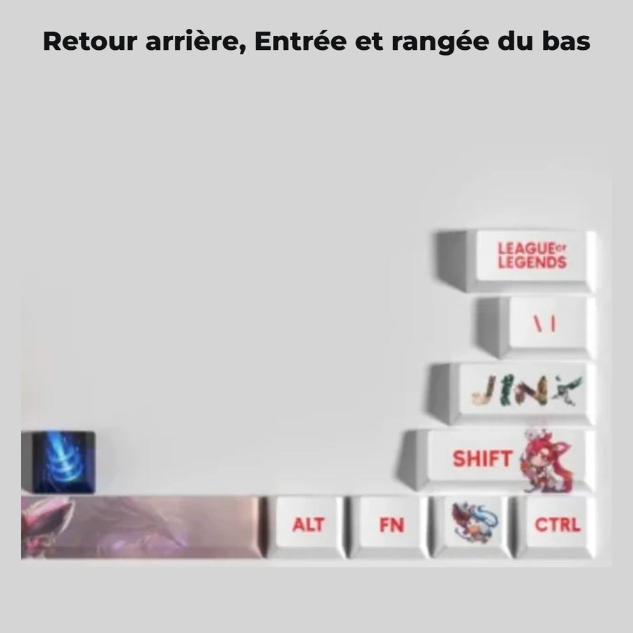 Jinx League of Legends keycaps — detail: Backspace, Enter and bottom row