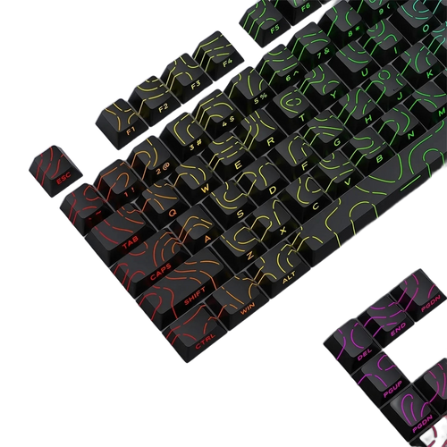 Keycaps PBT topographiques — légendes latérales, tiges MX