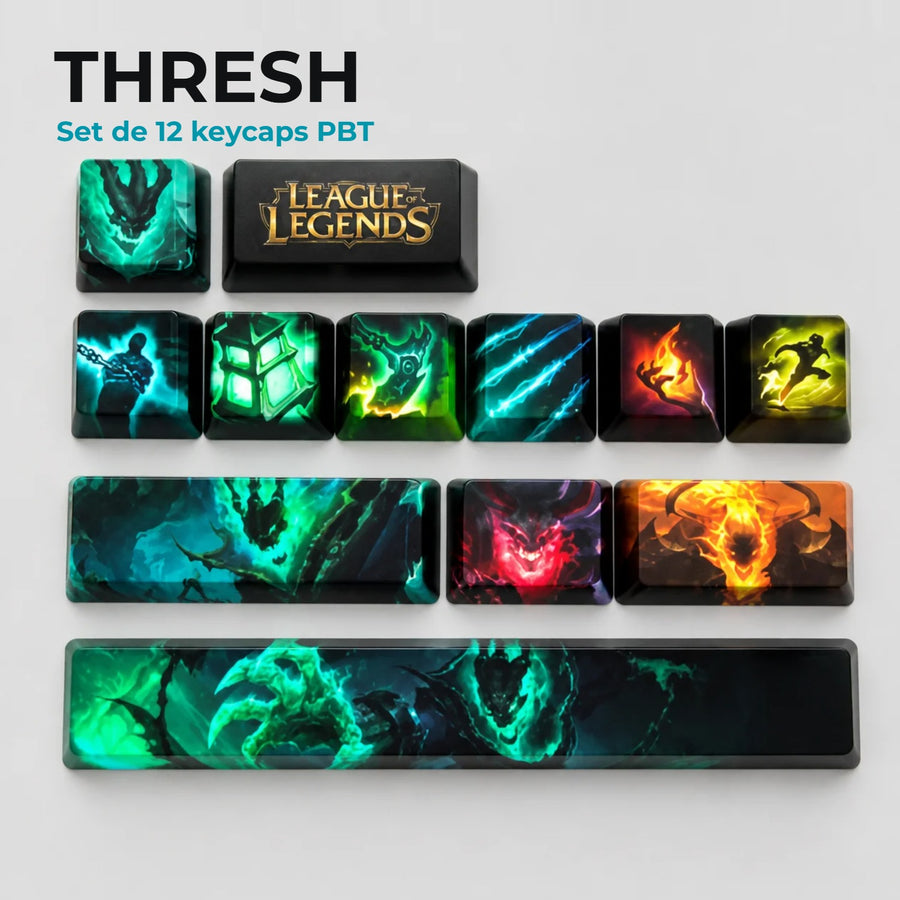 Keycaps Thresh League of Legends — set de 12 touches PBT