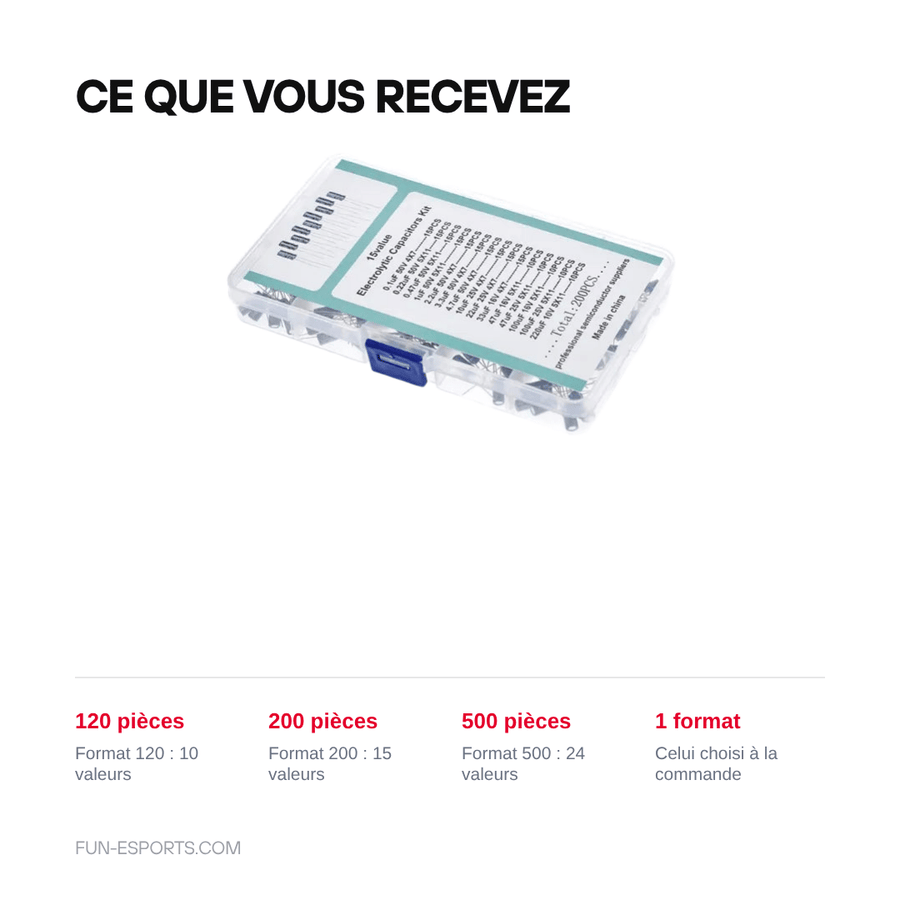Ce que vous recevez — Kit de condensateurs électrolytiques 16-50 V — recap rétro traversant