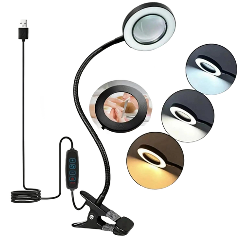 Lampe loupe LED 5x pour établi — 3 teintes, soudure et modding