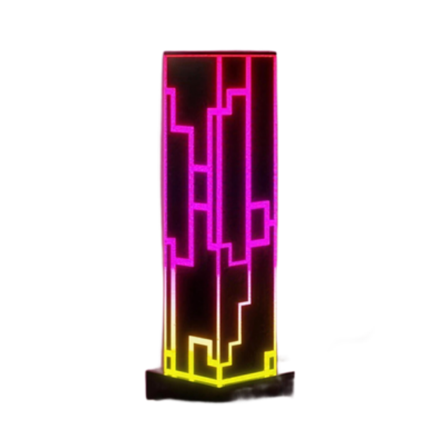 Lampe colonne en acrylique motif labyrinthe néon, vue détourée