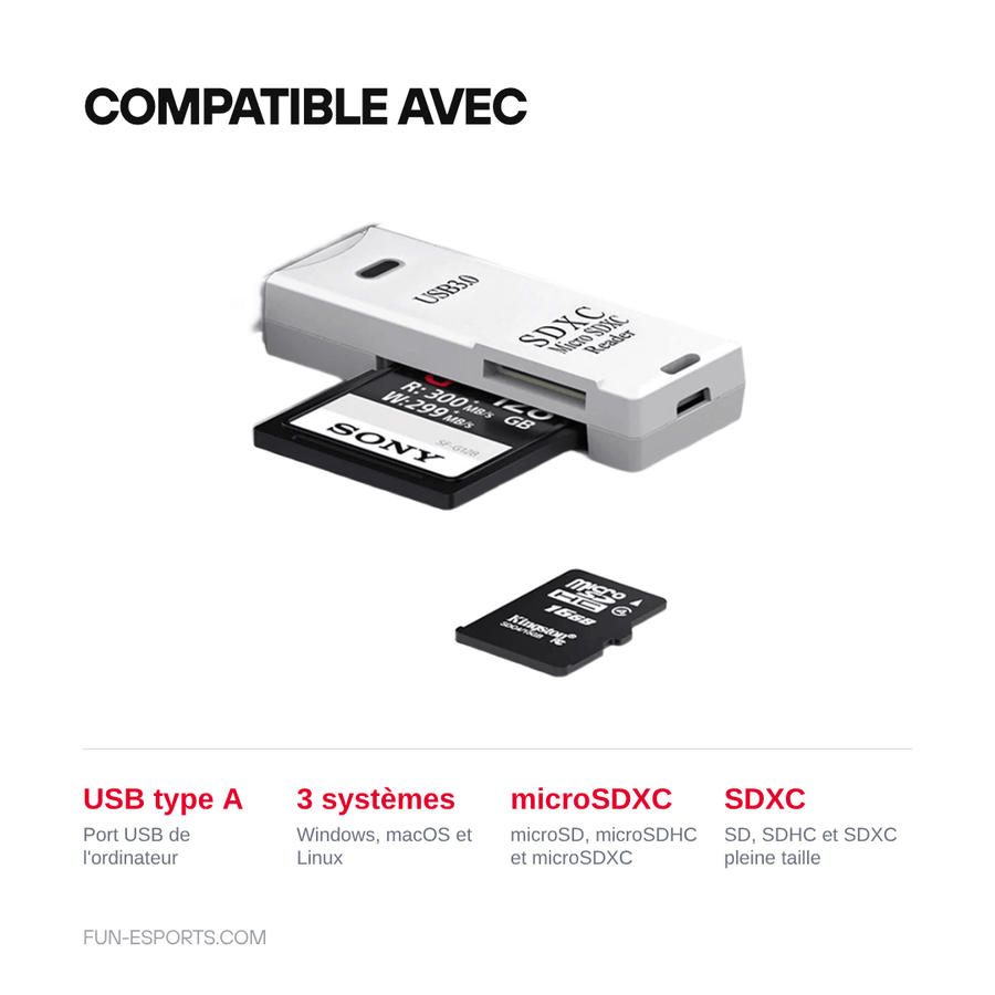 Compatible avec — Lecteur de cartes microSD et SD USB — flasher vos consoles rétro
