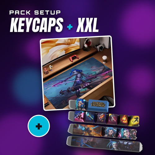 Pack setup Jinx — keycaps Jinx + tapis XXL Arcane Gâchette folle