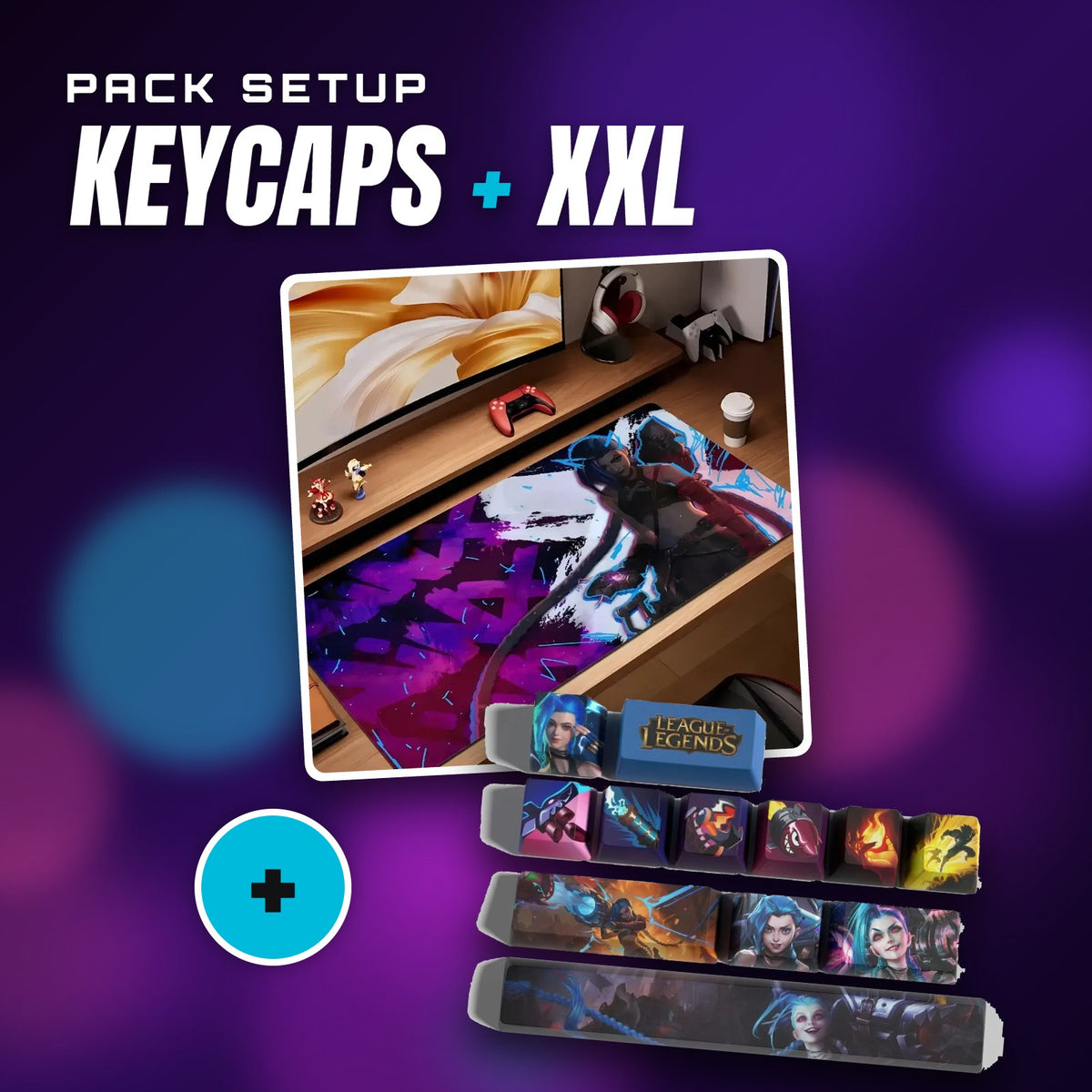 Pack Jinx : keycaps + tapis de souris XXL
