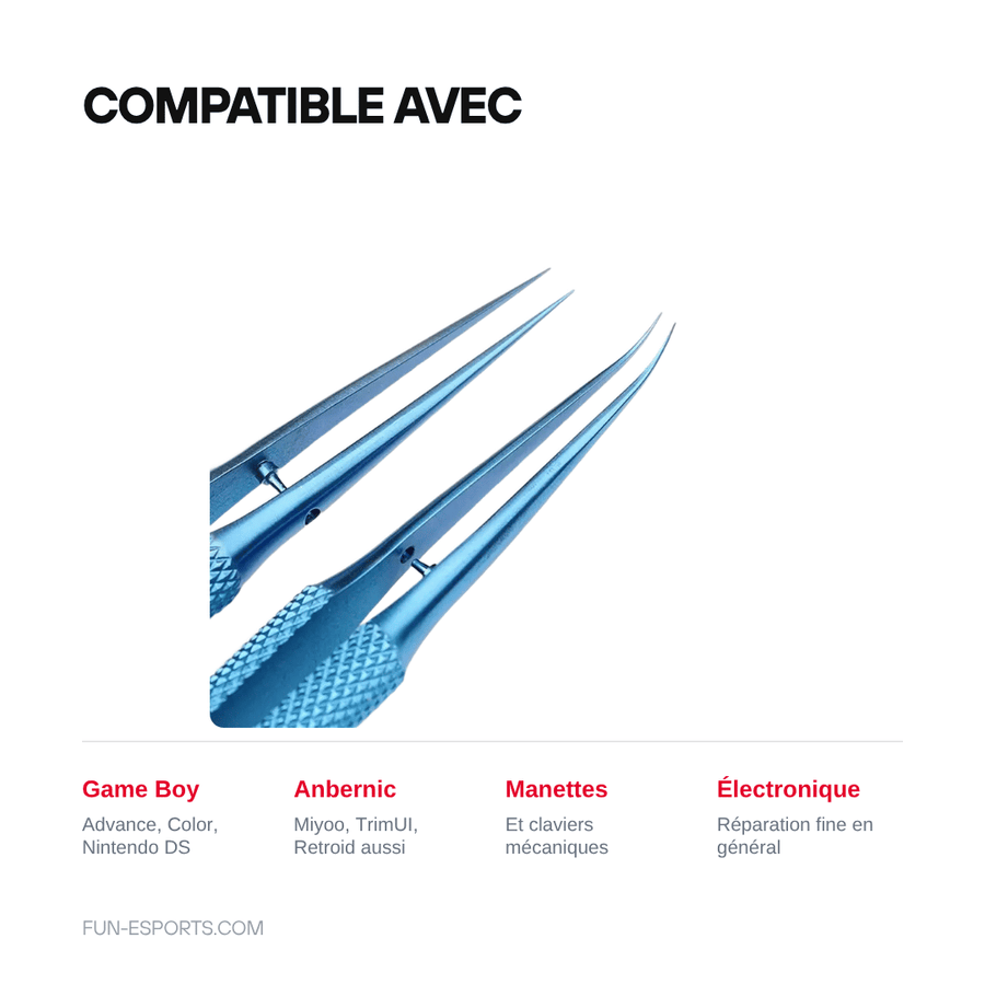 Compatible avec — Pincette de précision antimagnétique — pointe droite ou courbée