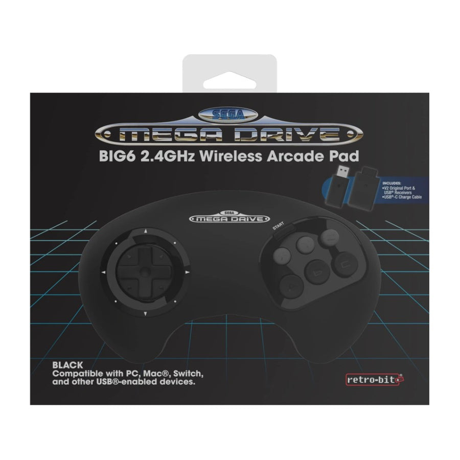 Boîte de la manette sans fil Retro-Bit BIG6 2,4 GHz pour Mega Drive