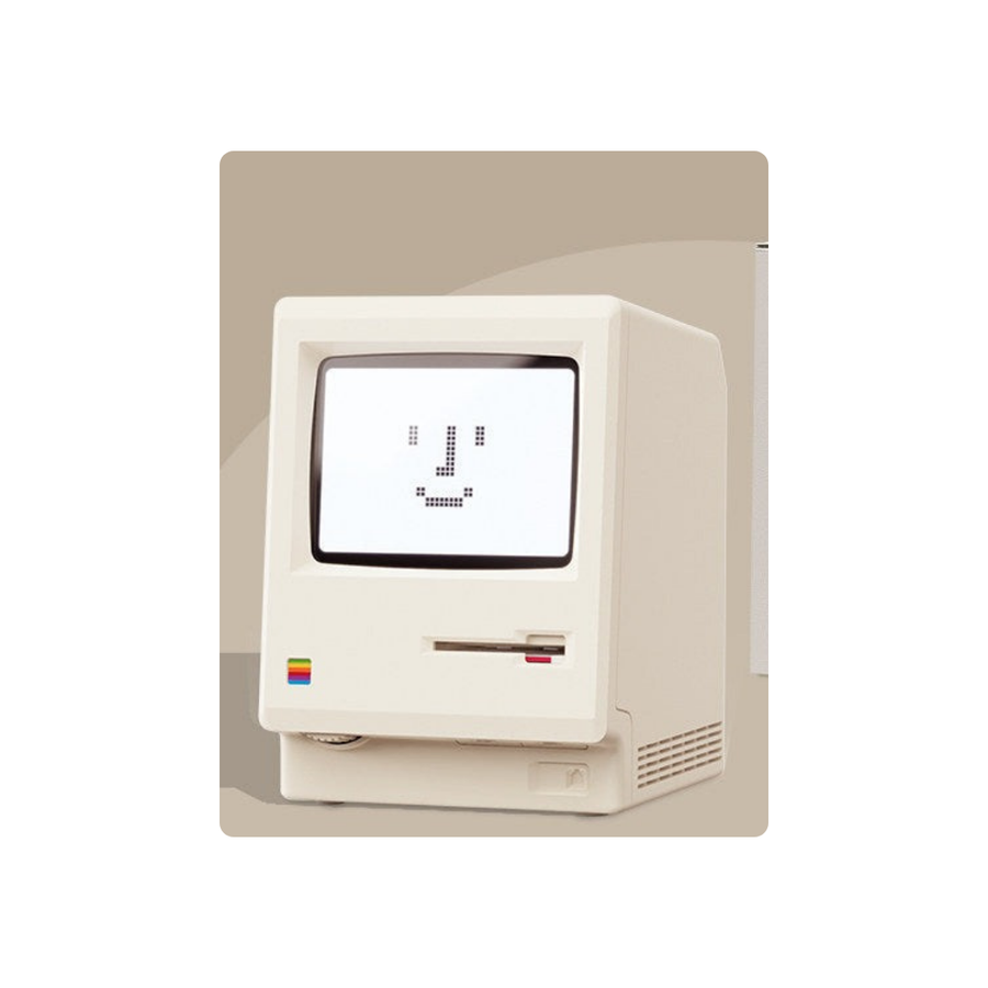 Reveil de bureau a ecran LCD dans un boitier de micro-ordinateur des annees 80