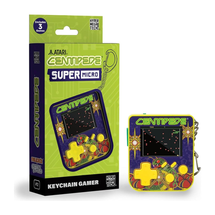 Super Micro, mini console porte-clés à jeux d'arcade intégrés et écran couleur 2 pouces, édition Centipede, avec son emballage