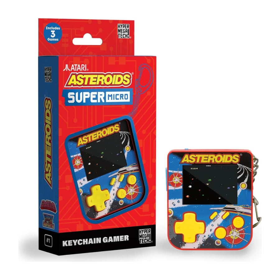 Super Micro, mini console porte-clés à jeux d'arcade intégrés et écran couleur 2 pouces, édition Asteroids, avec son emballage