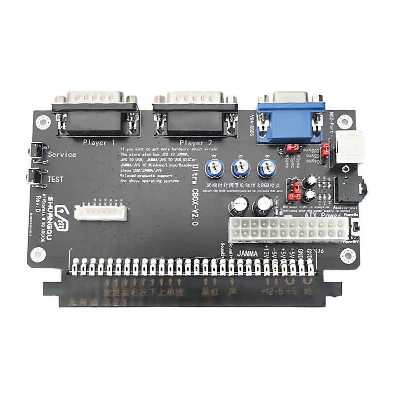 Adaptateur supergun pour cartes JAMMA, connecteur péritel, prises manettes DB15 et bornier d'alimentation ATX