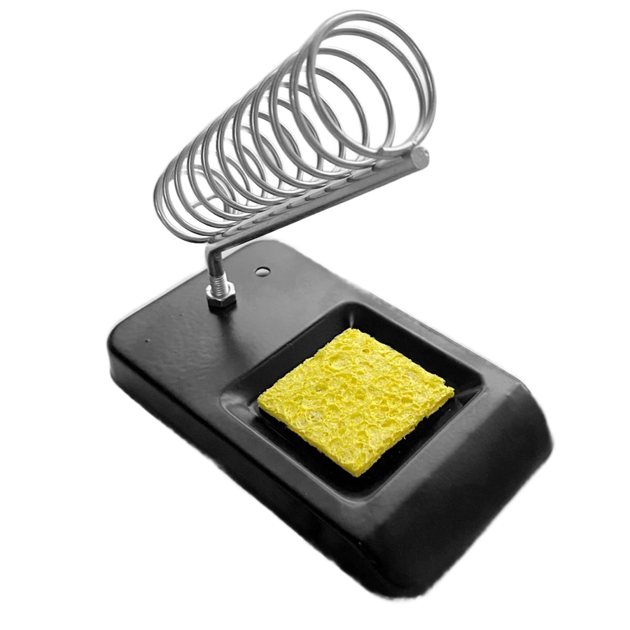 Support à ressort en spirale pour fer à souder, avec son éponge de nettoyage dans le socle
