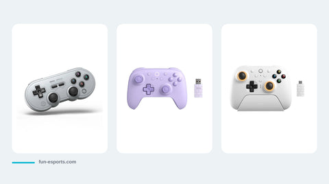 Trois manettes 8BitDo : SN30 Pro, Ultimate 2C et Ultimate 2