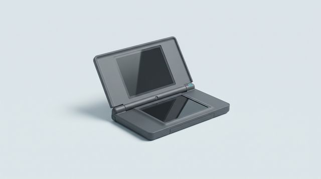 Console portable rétro à clapet ouverte, montrant ses deux écrans superposés