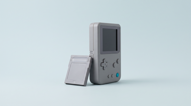 Petite cartouche de jeu grise et console portable rétro verticale à écran carré