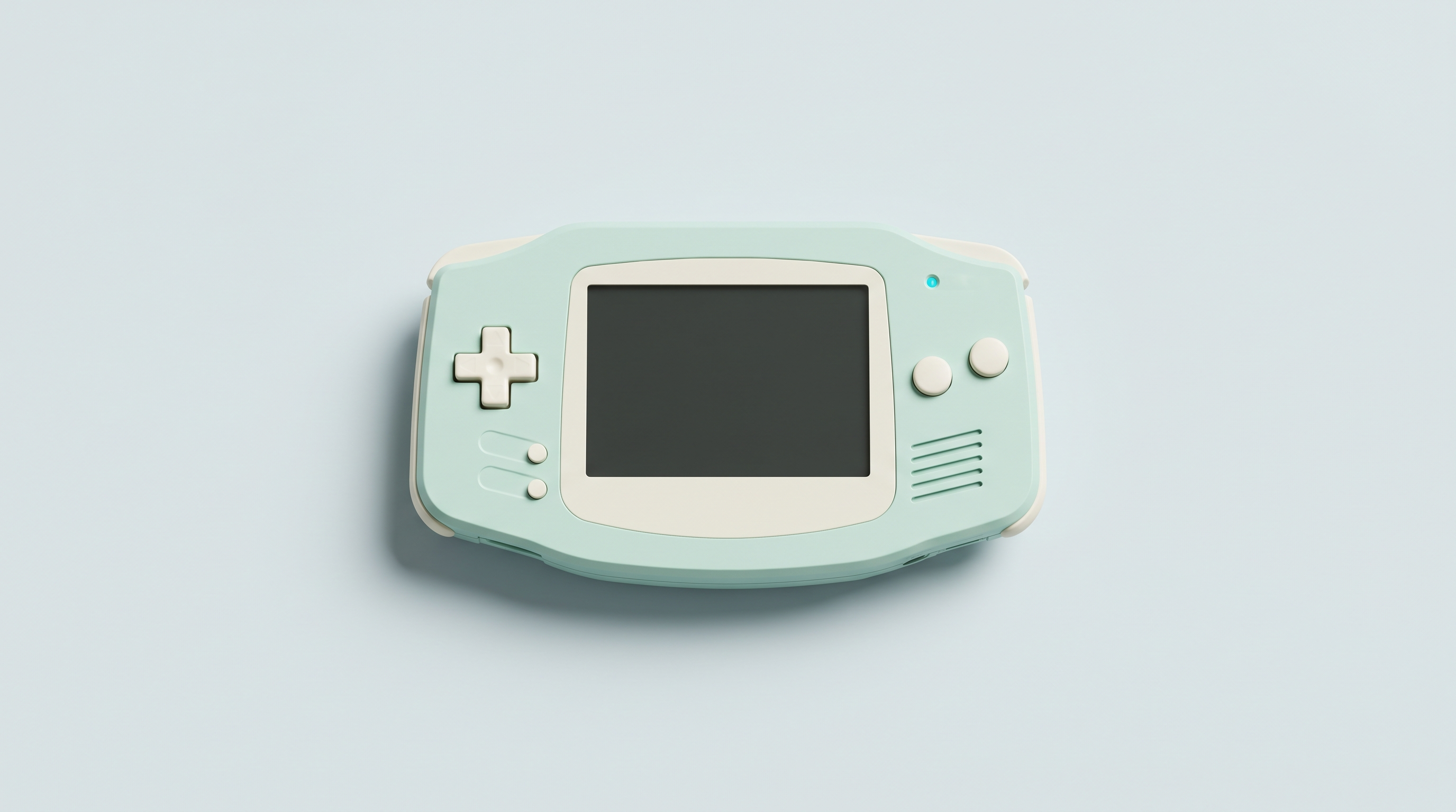 Petite console portable rétro robuste en plastique menthe et crème, à gros boutons ronds