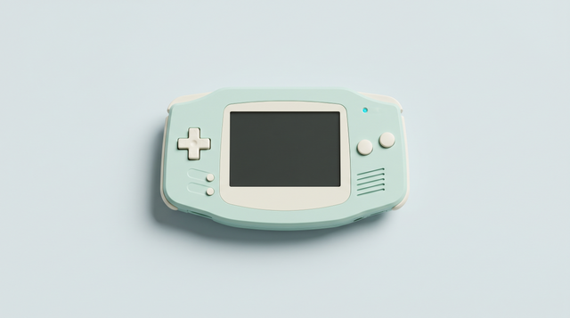 Petite console portable rétro robuste en plastique menthe et crème, à gros boutons ronds