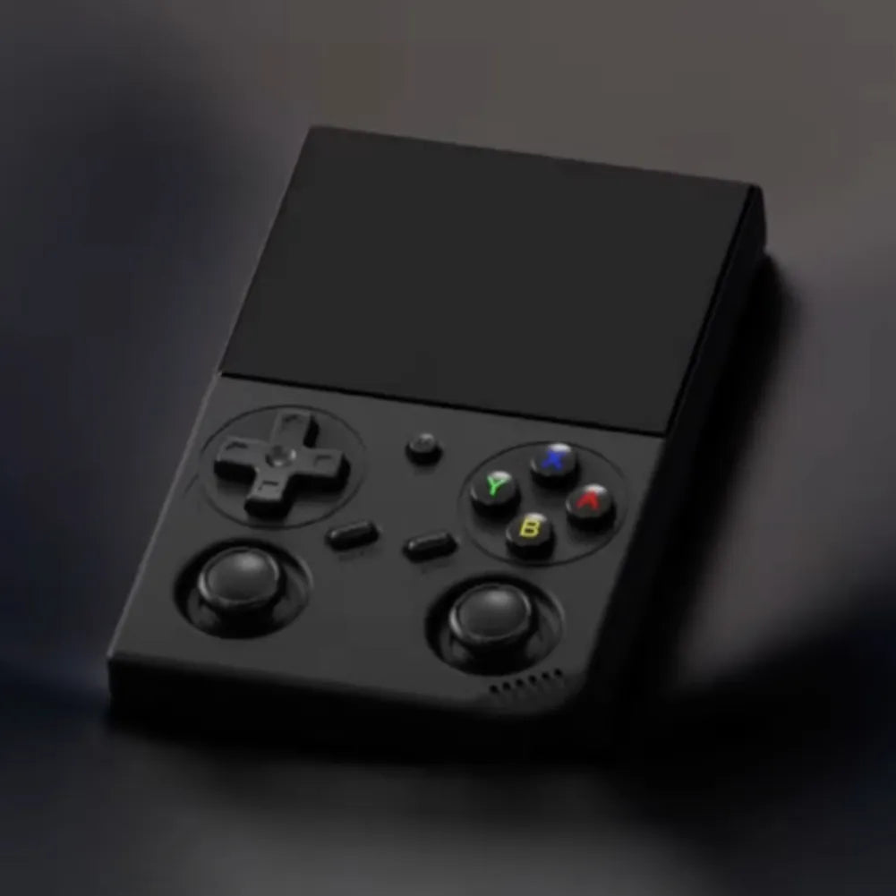 Manette de jeu portable Anbernic RG35XX avec boutons colorés sur fond noir