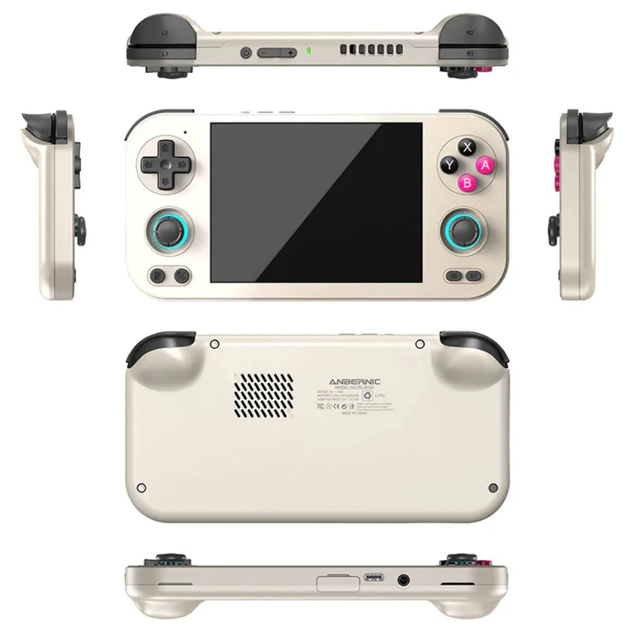 Anbernic RG476H - Console portable rétrogaming vue à 360 degrés, design moderne et prise en main ergonomique.