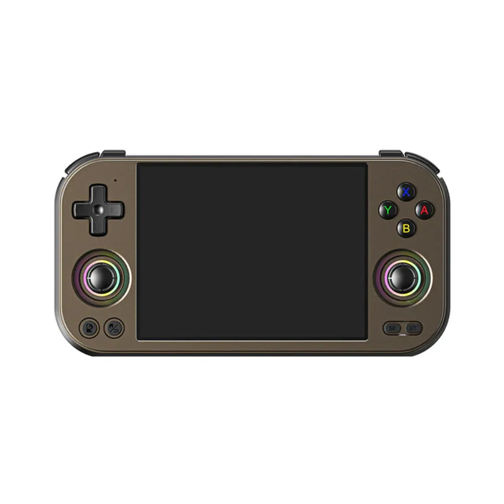 Console portable ANBERNIC RG477M avec écran noir et boutons de contrôle.