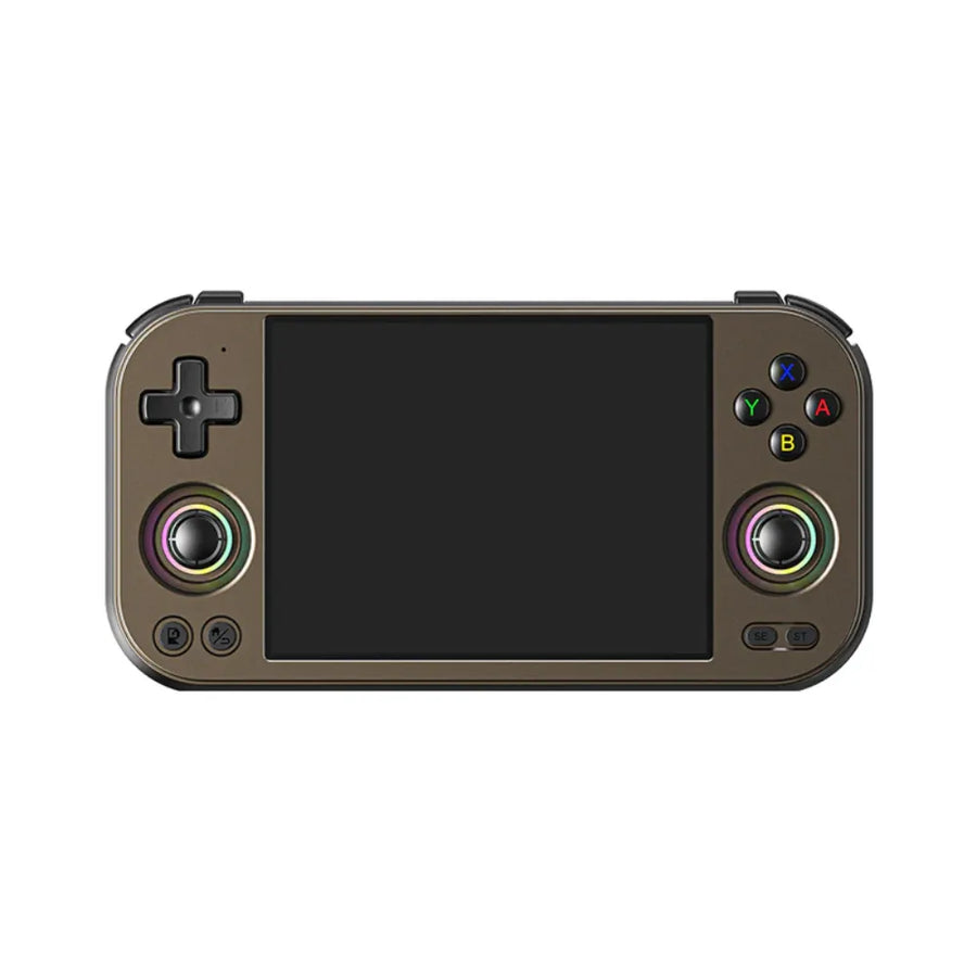 Console portable ANBERNIC RG477M avec écran noir et boutons de contrôle.