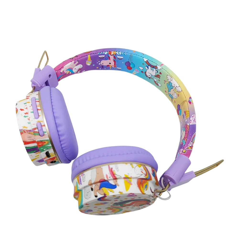 Casque audio enfant licorne violet sans-fil autonomie de plusieurs heures avec limiteur de volume