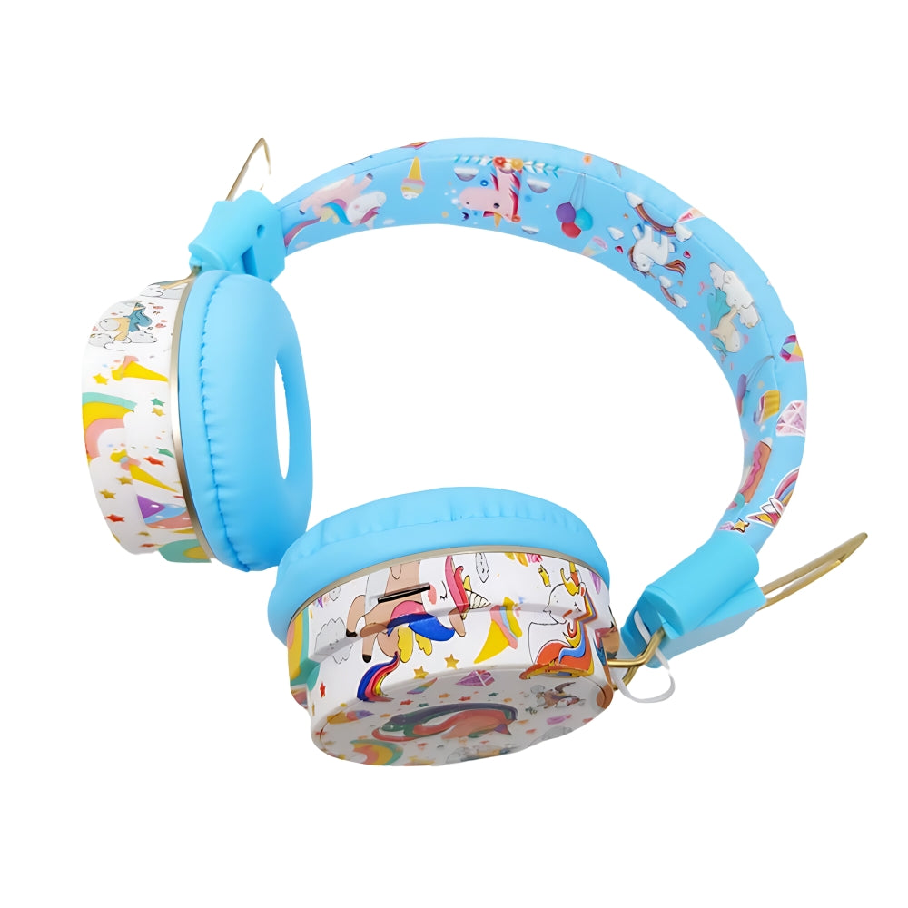 Casque audio enfant licorne bleu sans-fil autonomie de plusieurs heures avec limiteur de volume