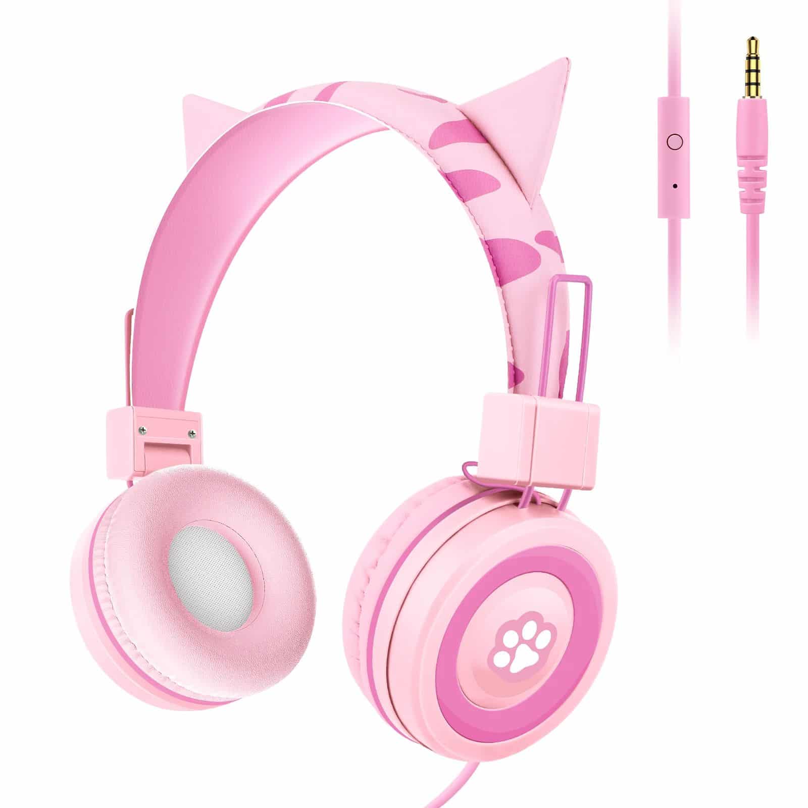 Casque audio enfant chat rose avec prise jack3.5mm