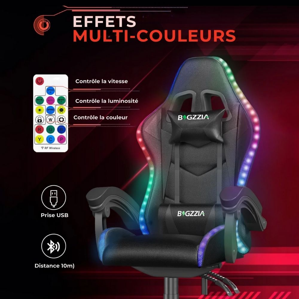 Plongez dans le gaming avec style grâce à la lumière RGB de cette chaise.