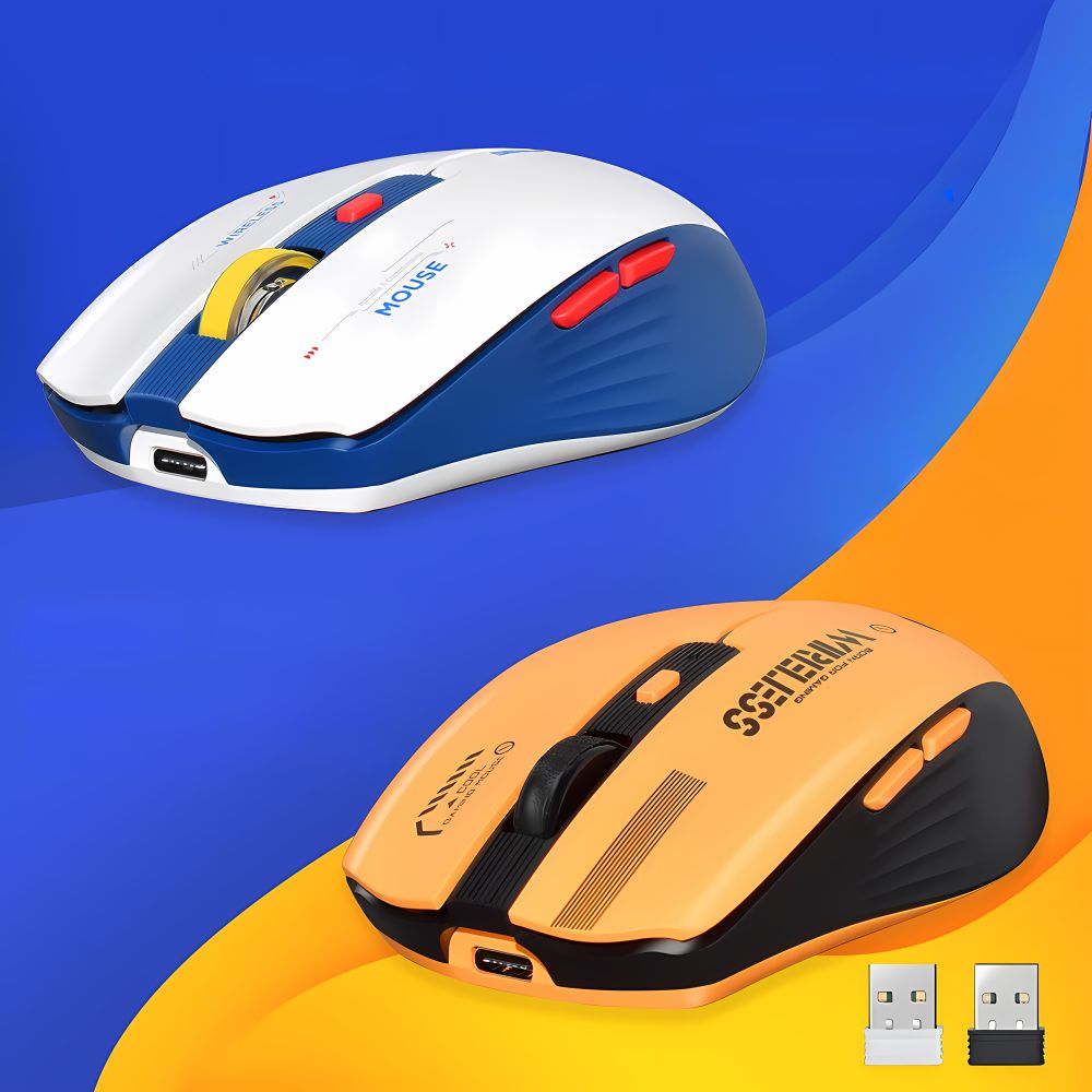 Deux Souris Gaming Sans-fil Bleu et Orange