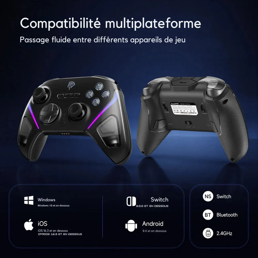 Plateformes compatibles avec la manette EasySMX D10 : PC, Nintendo Switch, Android et iOS.