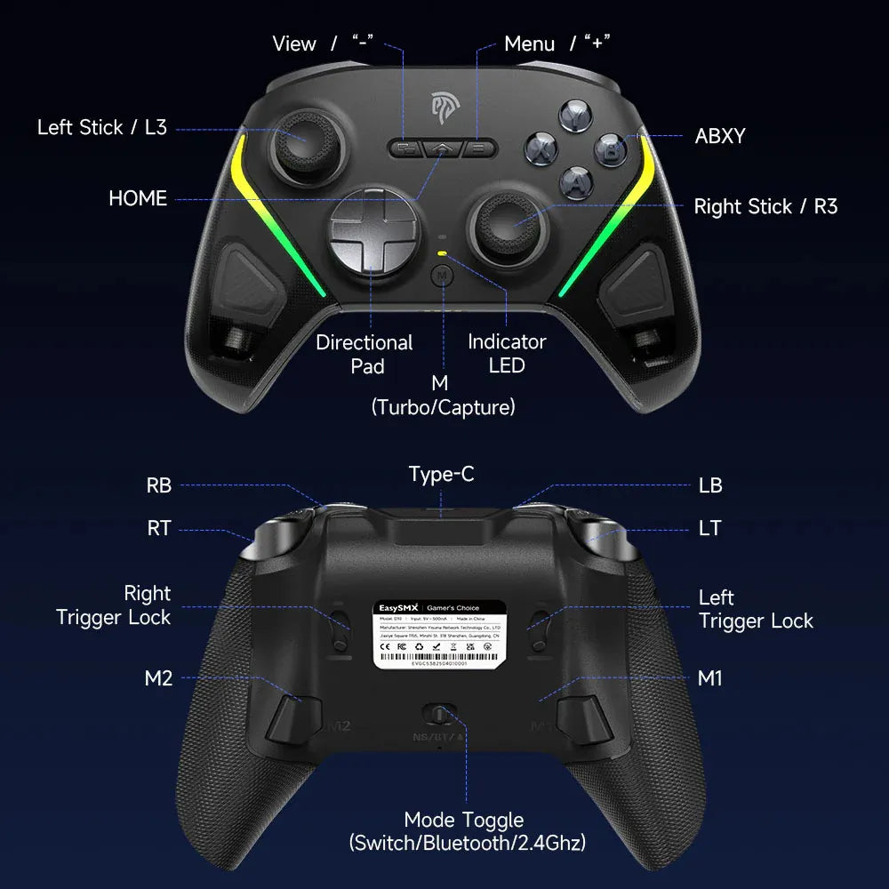 Manette EasySMX D10 Violet : TMR sticks, dock, 1000Hz